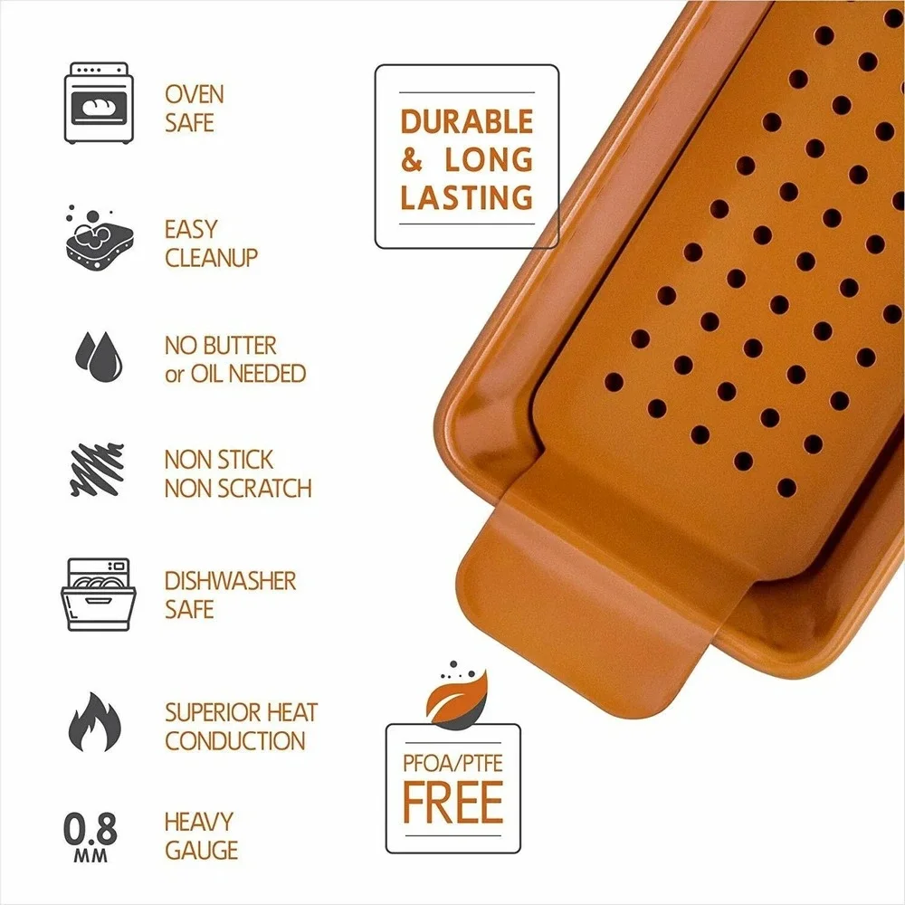 New Loaf Meatloaf Pan Removeable Drain Pan Non-Stick Copper Coating 9 7/8x5 1/2